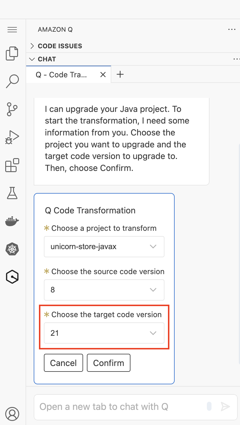 Choose the target code version